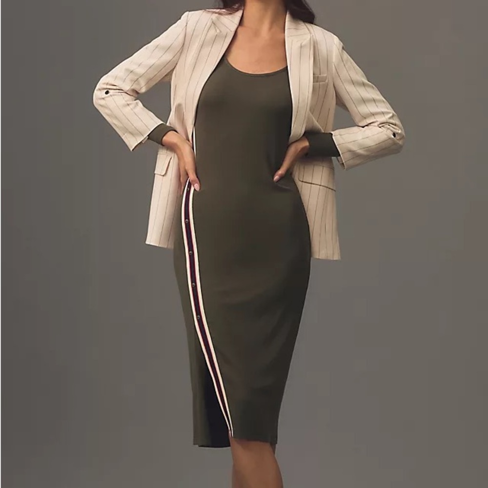 NWT Anthropologie Bordeaux Long-Sleeve Sporty-Trim Midi Dress